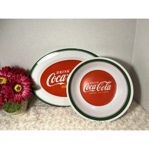 Vintage Gibson Plastic Melamine Coca-Cola Bowl & Tray White with Red and Green